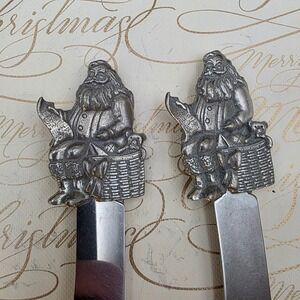 Santa Sheffield England Cheese‎ Butter Appetizer Spreader Knife Set Christmas 5"